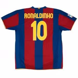 Ronaldinho #10 Retro Barcelona Home Jersey 50-Years Anniversary 2007/08