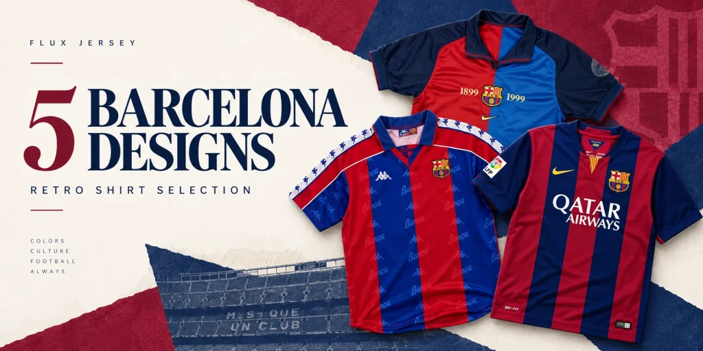 Fünf Barcelona-Retrotrikots: Design und historischer Kontext — redaktionelles Titelbild