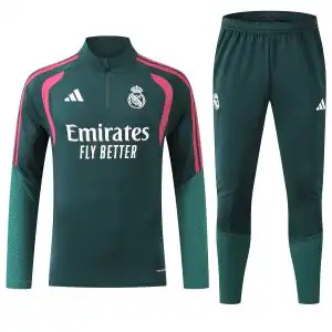 Kids Real Madrid 1/4 Zipper Sweat Kit(Top+Pants) Green 2026/27