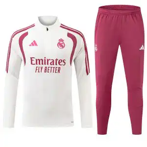 Kids Real Madrid 1/4 Zipper Sweat Kit(Top+Pants) White 2026/27