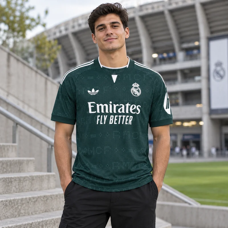 AI-generated model wearing Real Madrid Away Jersey 2026/27