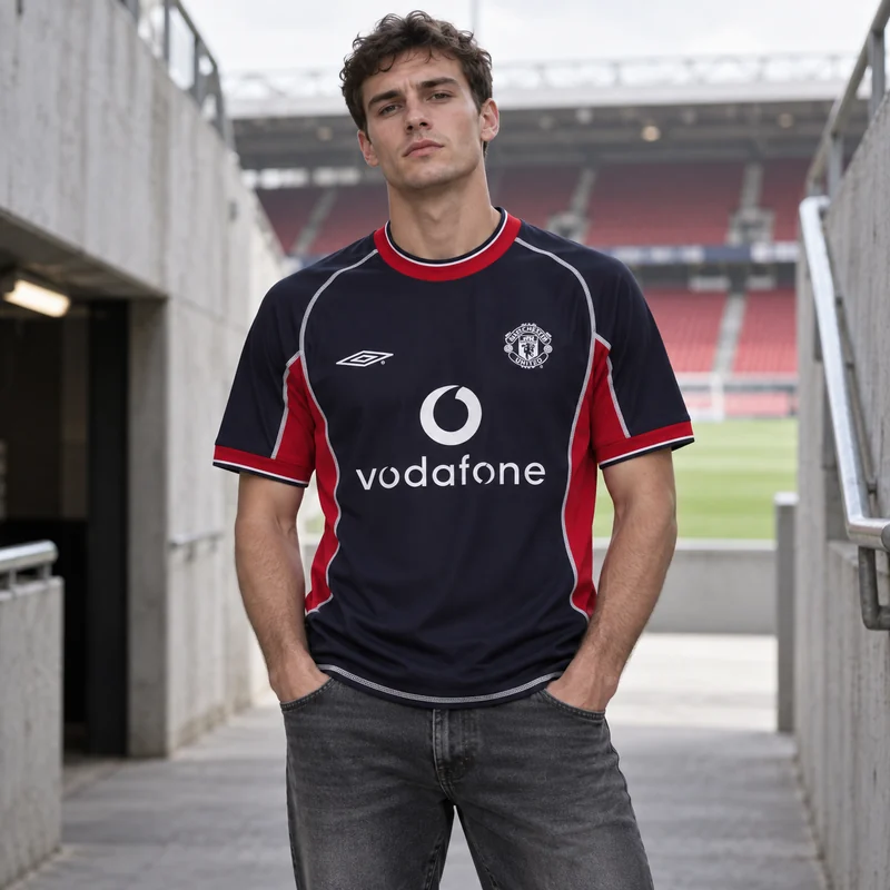 AI-generated model wearing Retro Manchester United Third Jersey 2000/01
