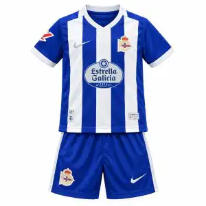 Kids Deportivo La Coruña Home Jersey Kit 2026/27 front view - jersey and shorts