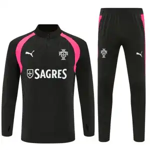 Portugal Black/Pink 2026 quarter-zip training top and pants - front view